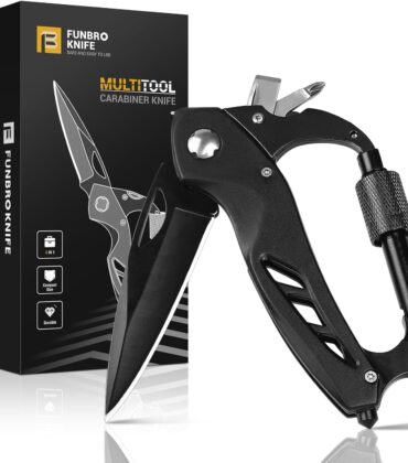 FUNBRO Multitool Carabiner with Pocket Knife, Stocking Stuffers Gifts for Men, EDC Carabiners with Folding Knives, Bottle Opener, Window Breaker and Screwdriver, Survival Gear for Camping Hiking