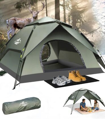 Camping Tent 2/3/4 Person Instant Pop Up Tents for Camping - 40s Automatic Easy Setup Tent with Rainfly, Double-Layer Waterproof & Windproof Instant Tents with Welcome Mat for Camping & Hiking